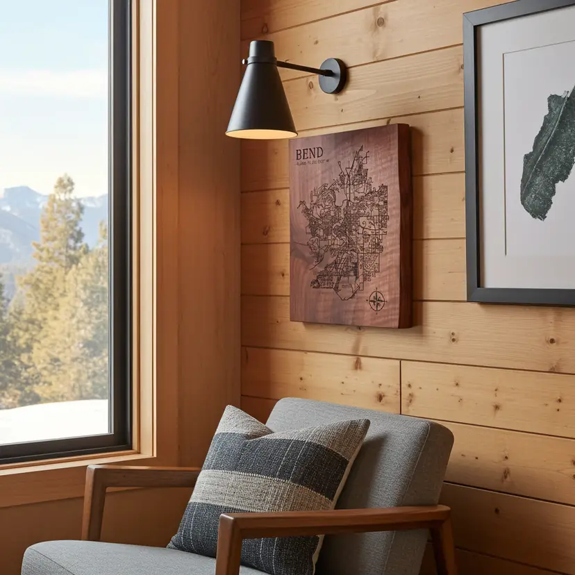 Live-Edge Black Walnut Map of Bend, Oregon