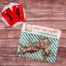 Vintage Valentine's Angel Cherub Gold Plastic Decorations NOS Hong Kong