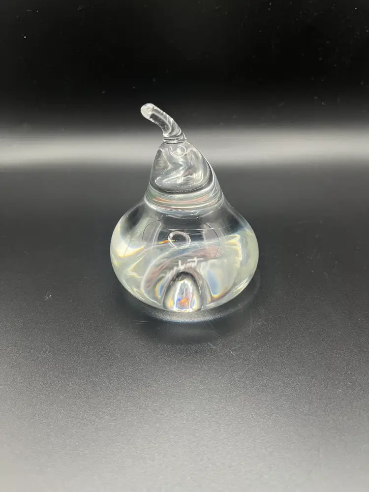 VTG Steuben Clear Crystal Pear Paperweight Signed