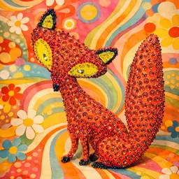 Midcentury Modern Sequined Fabric Pillowed Fox Figurine One of a kind