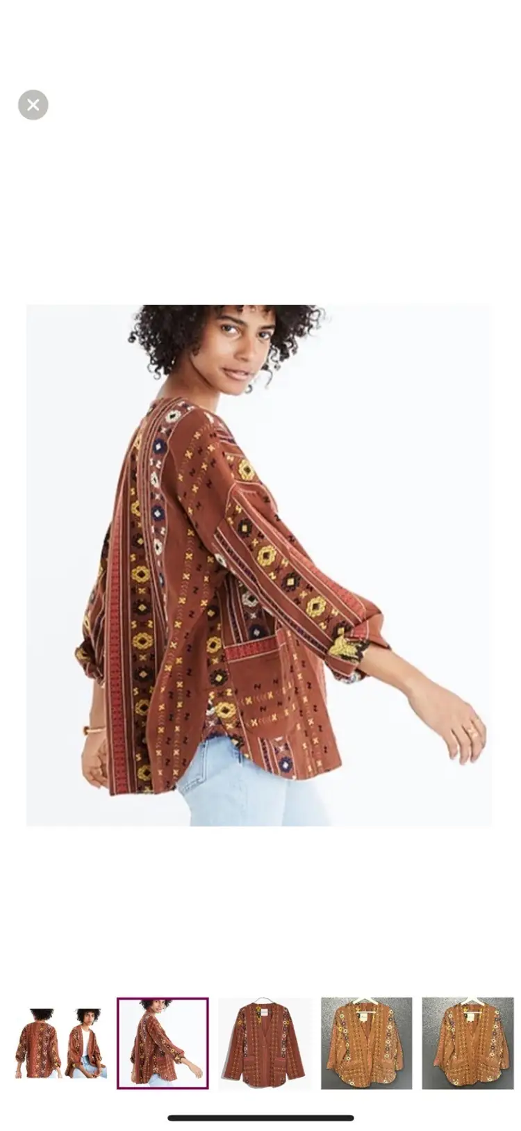 Madewell  Embroidered Kimono-Style Shirttail Wrap Jacket Women's Size Medium