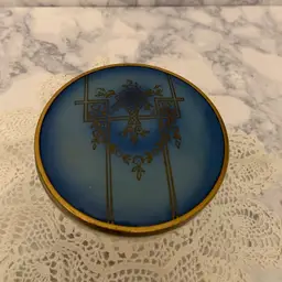 #07-Art Deco Glass Trinket Box With Blue Lid Adorned With Art Deco Design