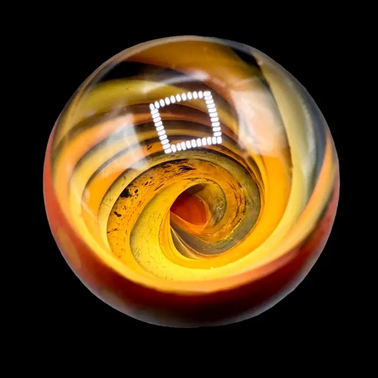 Contemporary Handmade Art Glass Marble 1.09" Vortex Planet Crater Red Orange