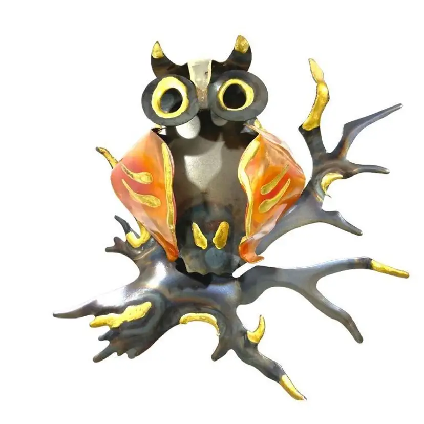 Vintage 3-D Brutalist Mixed Metal Owl Wall Art