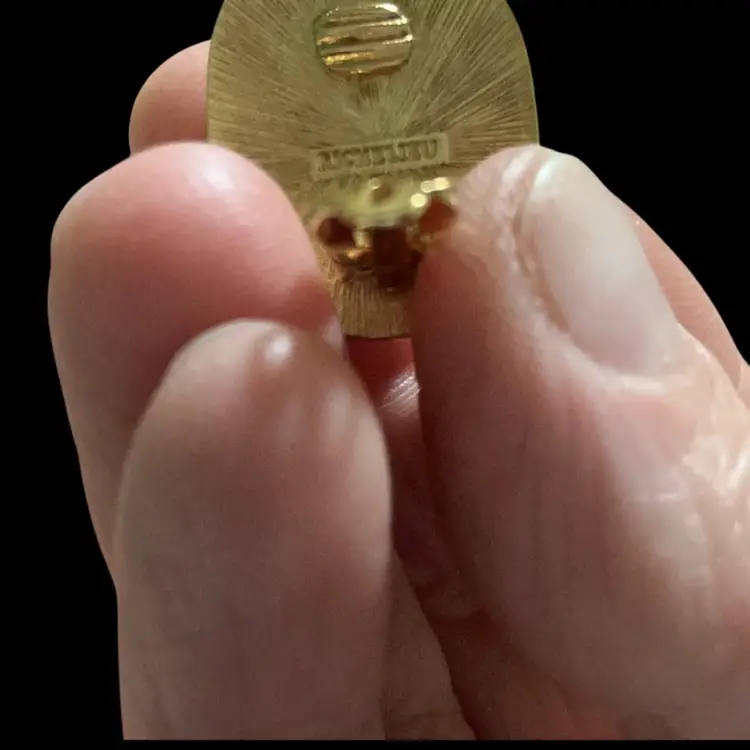 Vintage Goldtone Richelieu Faux Pearl Square Cabochon Clip Earrings.