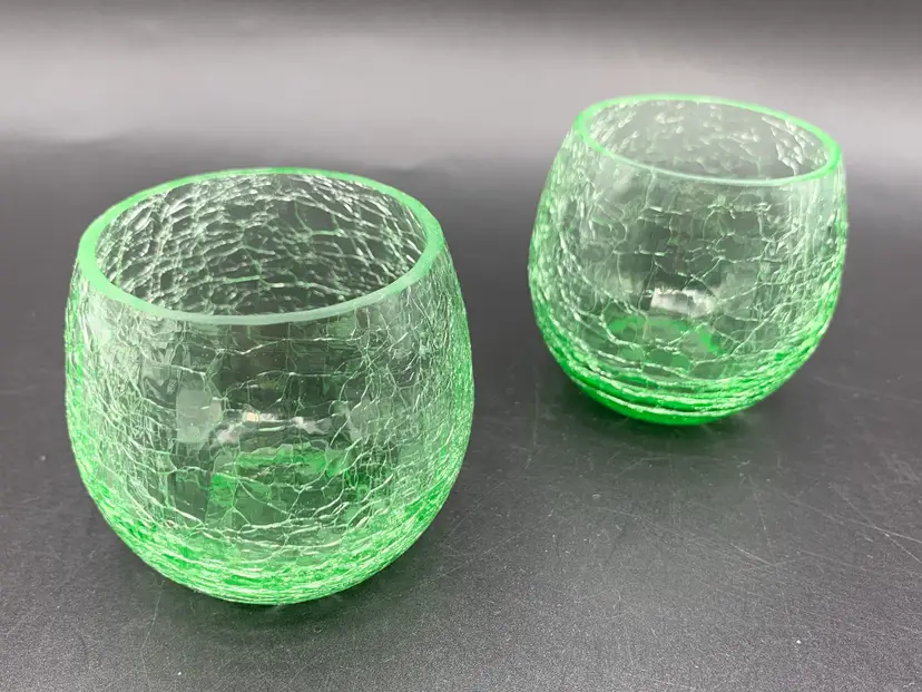 #19 ~ Vintage Emerald Crackle Glass Votive Candle Holders 2.5"
