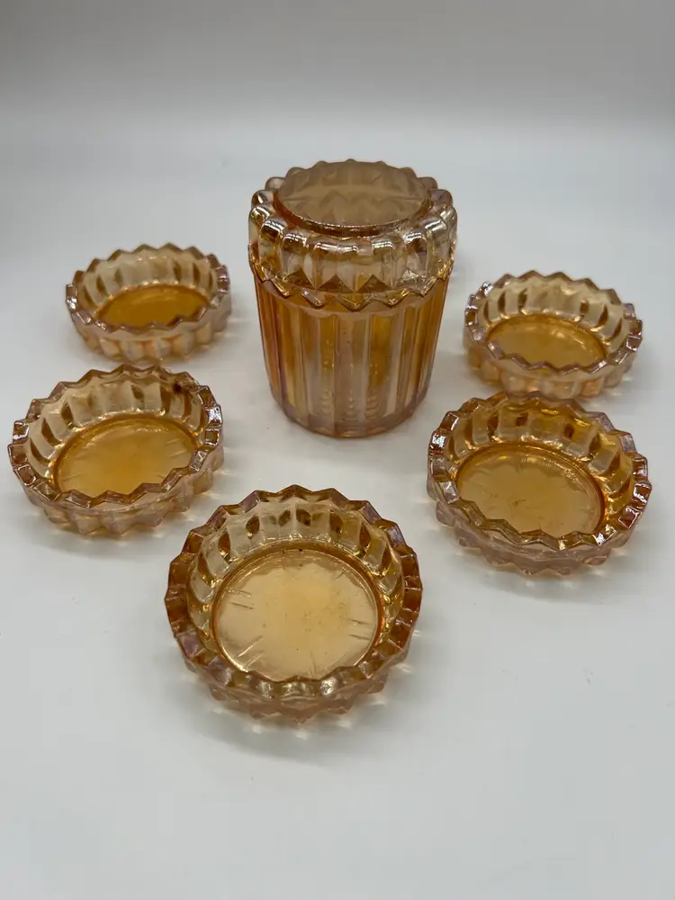 Vintage Jeanette Marigold Glass Ashtray Set: Retro Barware