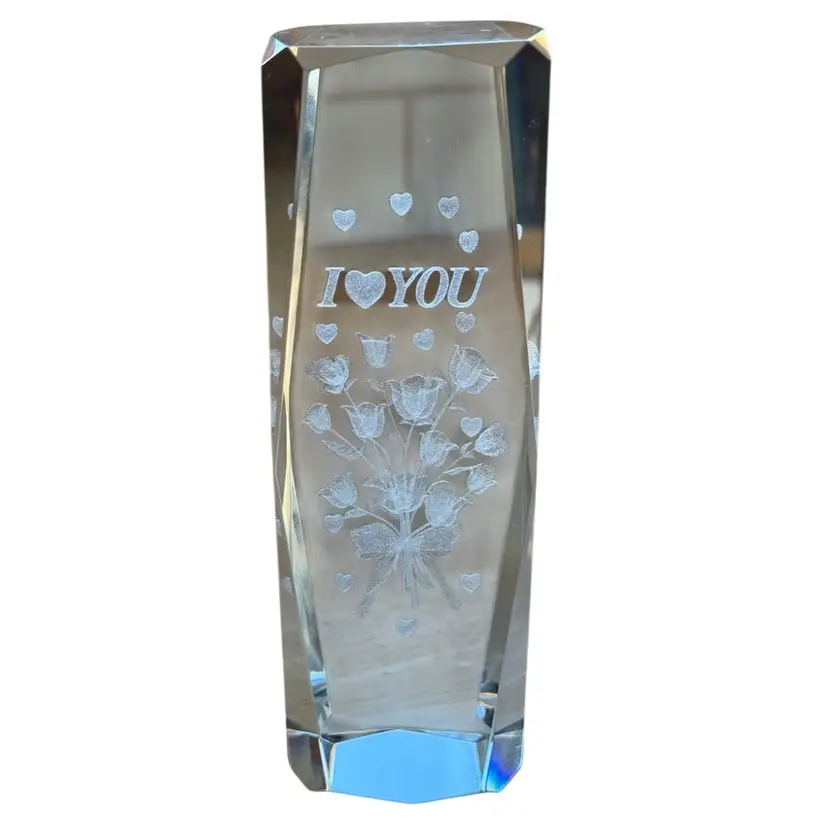 Glass paperweight with flowers and I love you