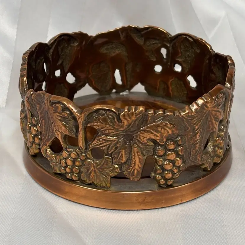Copper Overlay On Brass Wine Coaster Grape Design Made in India