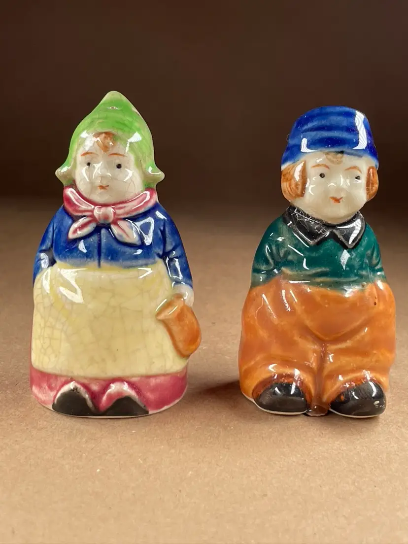 Ceramic Dutch Boy Girl Salt Pepper Shakers with Cork Stoppers