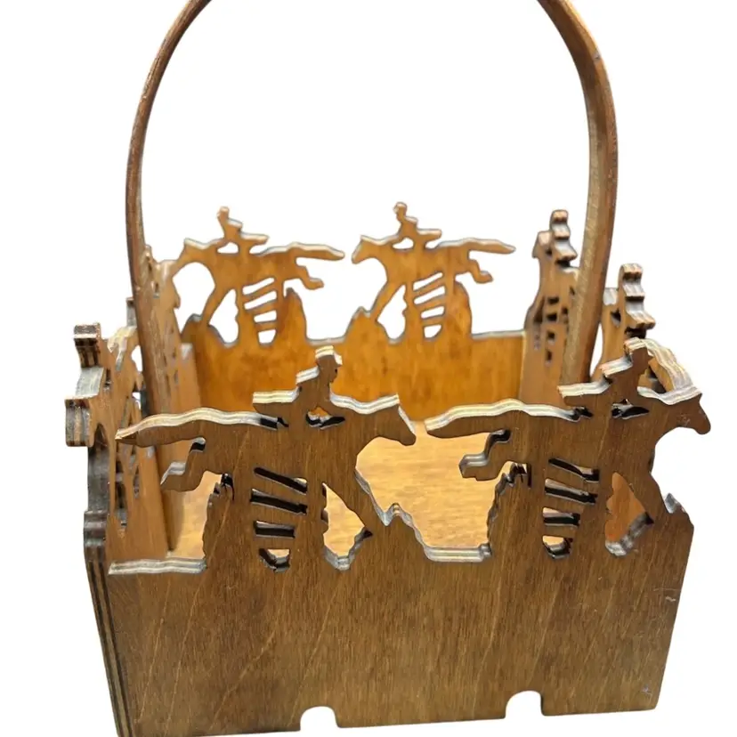 Vintage Artist Made Wooden Horse And Jockey Napkin Holder Stamped On Bottom Copyright B McCarthy