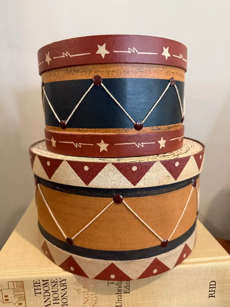 Nesting Primitive Christmas Drum Boxes