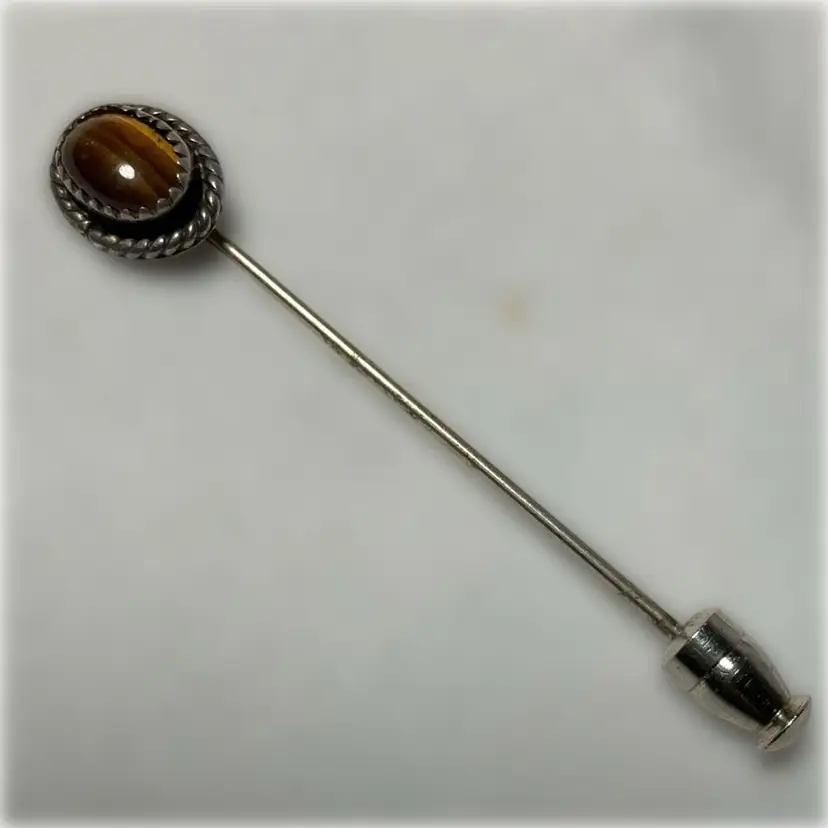 .925 Sterling 2” Michel Calladitto Navajo Native American Artist Tiger Eye Stick Pin