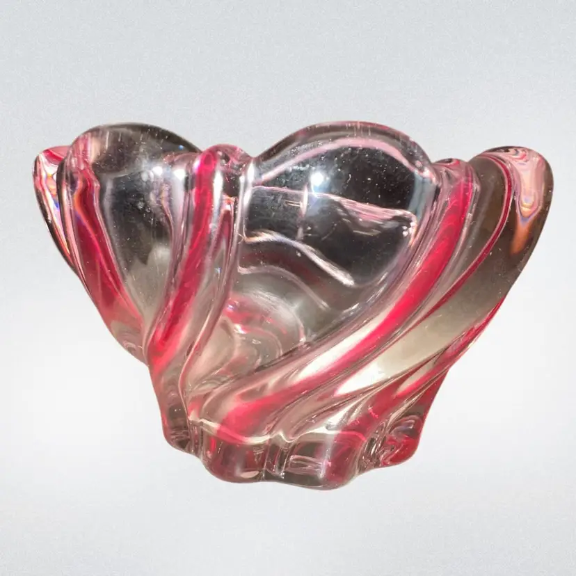 Mikasa Peppermint Red Swirl Crystal Glass Candy Bowl 2.5”T 4”W