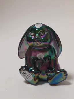 Vtg Fenton Carnival Glass Floppy Eared Bunny Hand Painted Rabbit Easter Glows