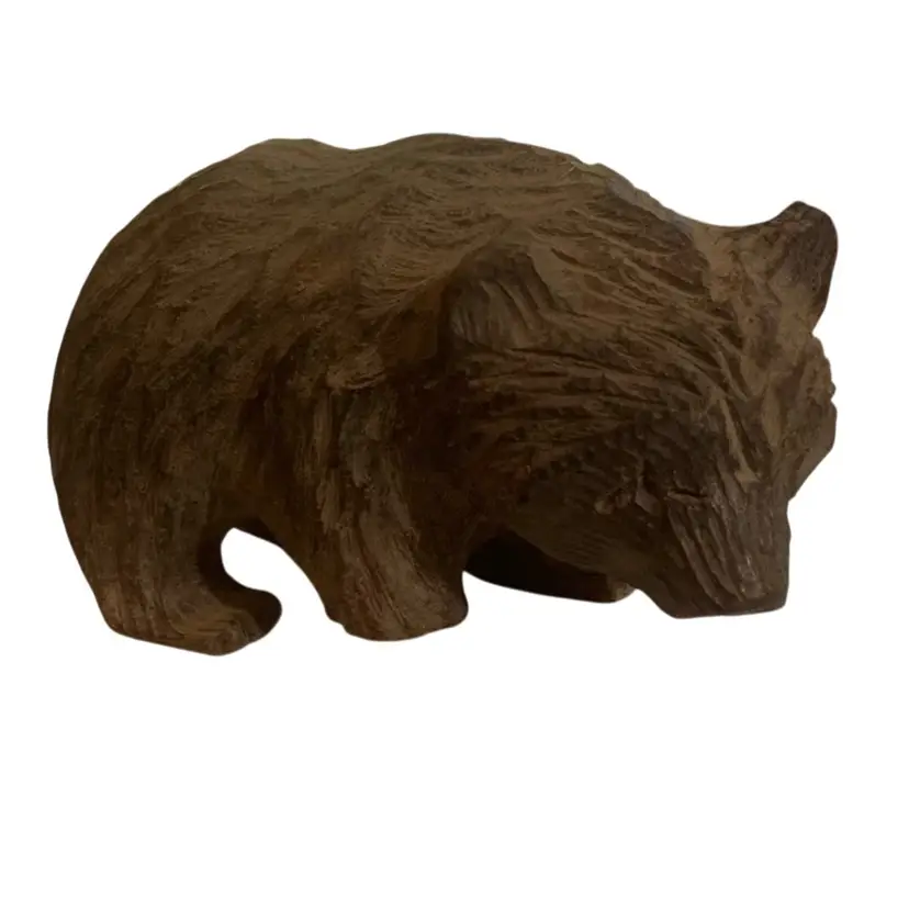 Hand Carved Bear 🐻 Cup Figurine 4” By 2.75” Tall