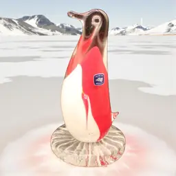 Cased Red White Art Glass Penguin Made In Mexico 5 1/2” Tall