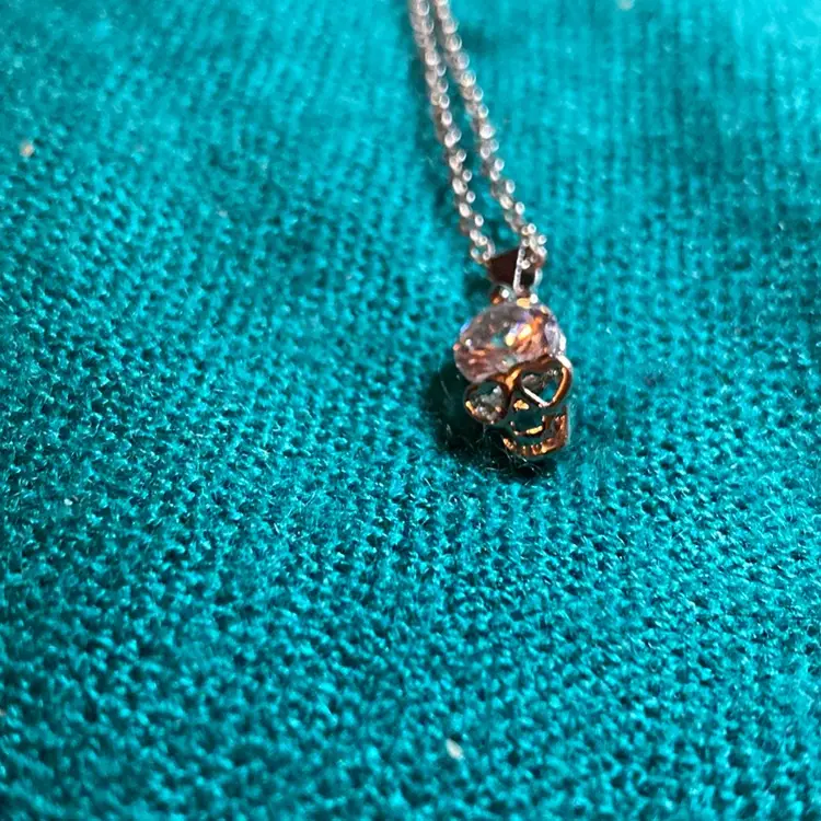 Skull & Rhinestone Silver Tone Necklace