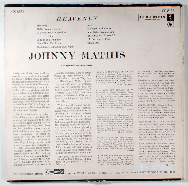 Johnny Mathis - Heavenly (1959) Vinyl LP • Misty, Good Night Dear Lord
