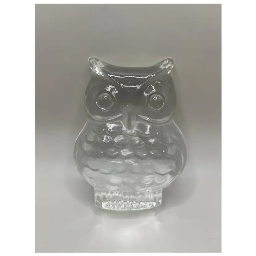 #02 - Vintage Clear Glass Owl Paperweight ~ Intricate Design ~ Measures 4 inches tall