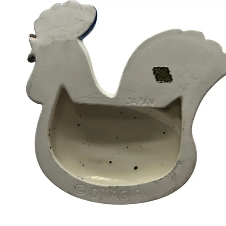 VINTAGE OTAGIRI BLUE/PINK FLOWERS ROOSTER WALL PLATE