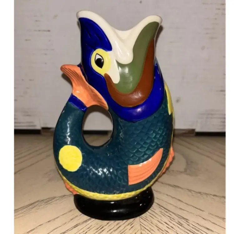 Wade Ceramics Gluggle Jug Pitcher Vase Multicolor 7” Fish Koi Mug
