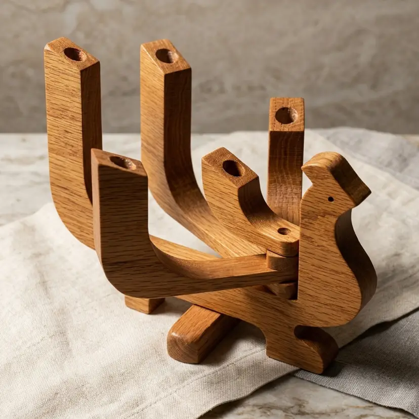 Vintage Mid-Century Modern Articulated Wooden Peacock Candelabra