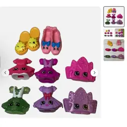 McDonald's Shopkins Toy Lot of 8 Accessory Judy Jumper Crowns Shoes Dresses
