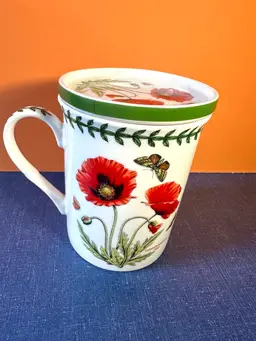 Portmeirion Cup with Lid Poppies and Butterflies No Issues 4” Steeping Tea Cup Loop