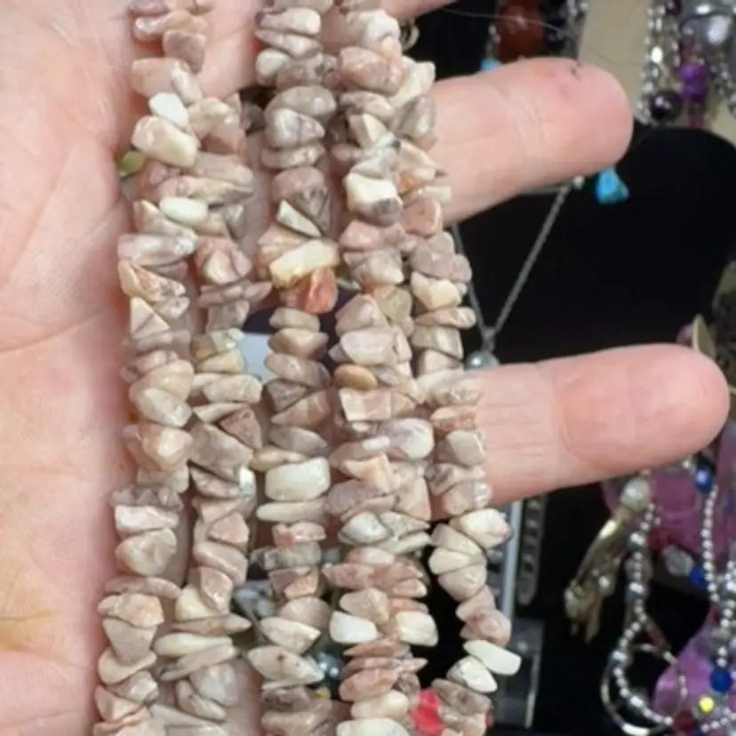 Pink Jasper Stone Chip Necklace 32”