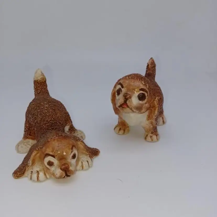 Vintage 50’s Spaghetti Sugar Texture Puppy Dog Japan Spaniels Set Of 2