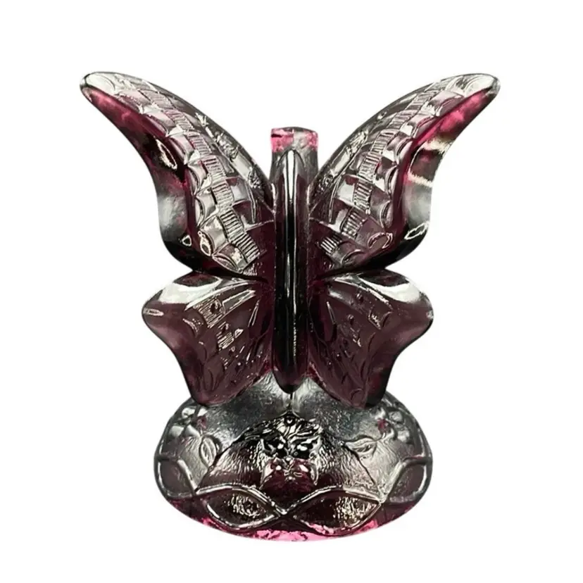 Fenton Art Glass Butterfly on Branch Amethyst Purple VTG Figurine Glows