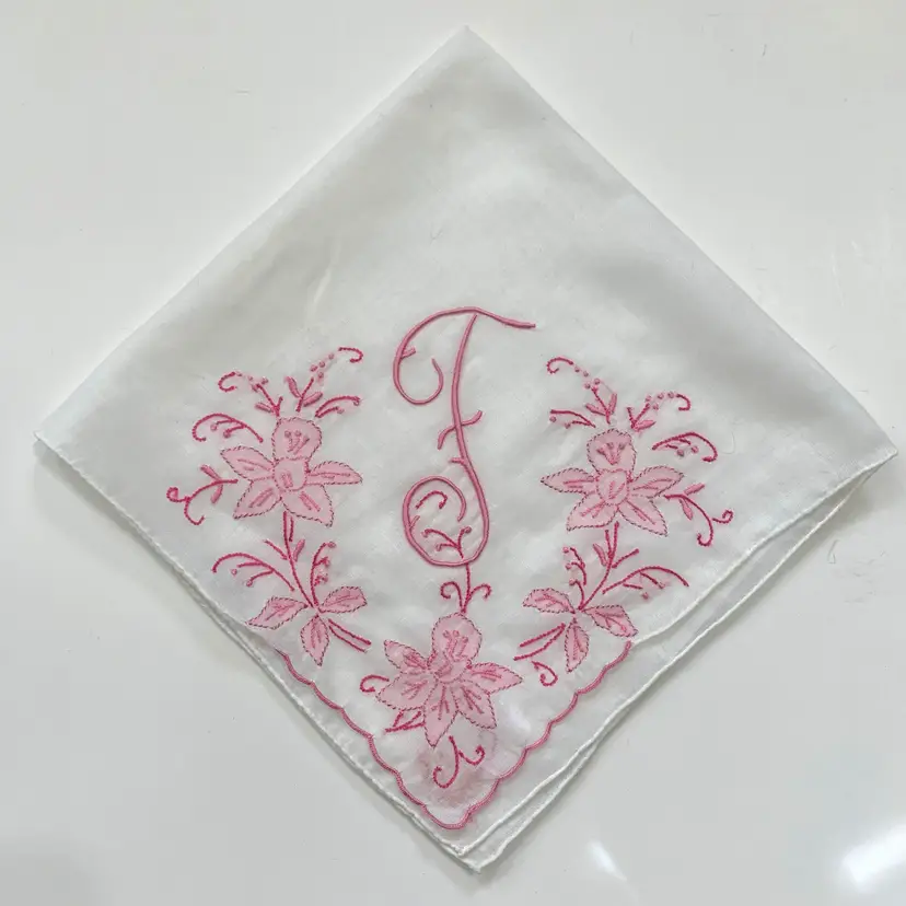 Monogram Initial F Embroidered Handkerchief Bridesmaid Rolled Edge Granny Vintage