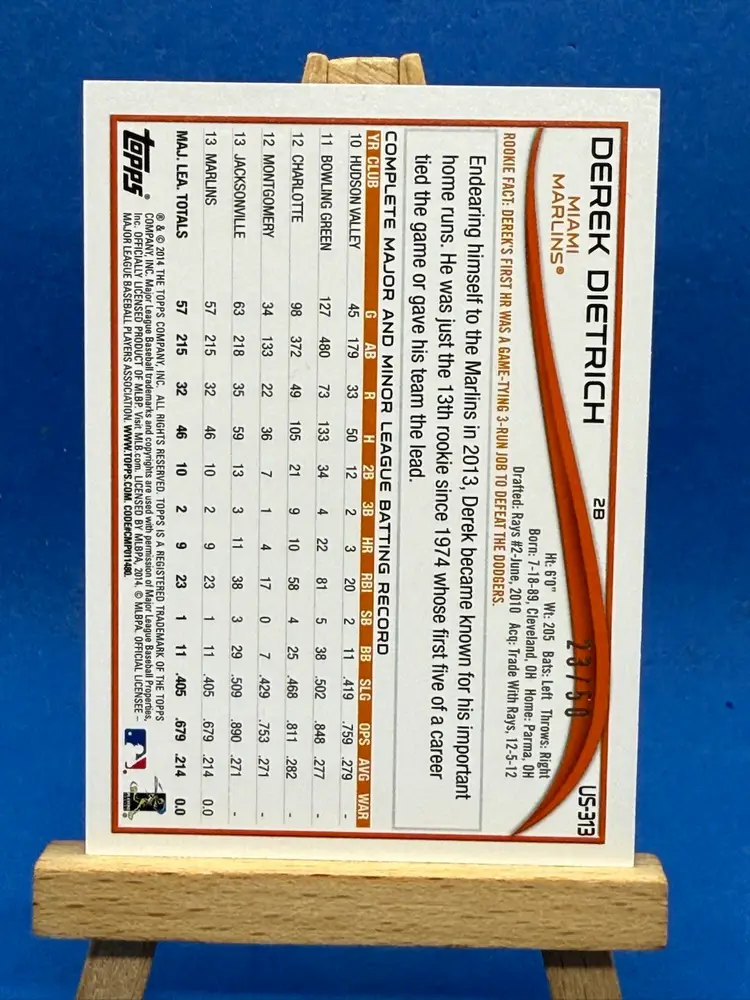 2014 Topps Update Derek Dietrich US-313 Mother’s Day SP /50 Miami Marlins A27