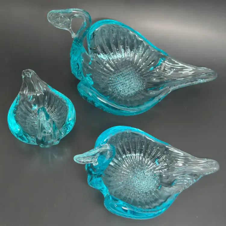 Handblown Glass Swans, Set of 3, Turquoise