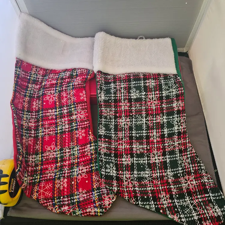 Christmas Stocking Red and Green Plaid Snowflake Design -Lot of 2 -