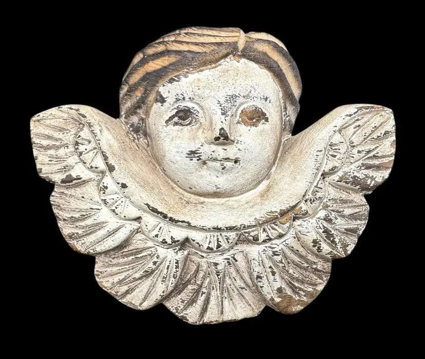 Vintage Hand Carved Wood Cherub Putti Angel Wall Plaque Architectural Salvage