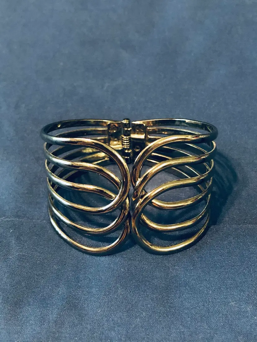 Bronze Tone TIERED LOOP Wide Cuff Hinged Bracelet