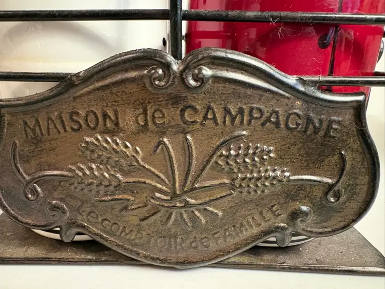 Vintage Chefs Oil & Vinegar Dispenser Bottles" Maison de Campagne Metal Holder