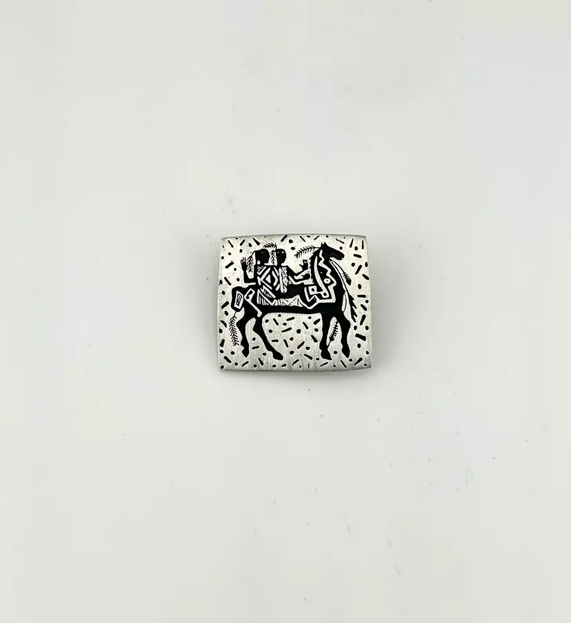 Vintage Alice Seely Pewter Urban Fetishes Menopause Two Friends Horseback Brooch 1.25”