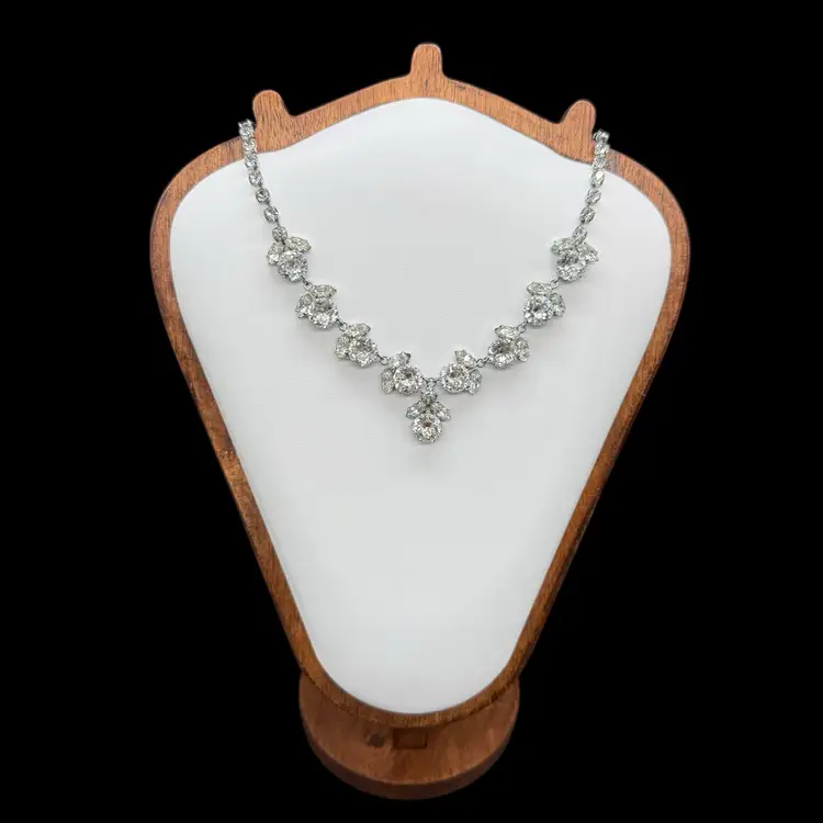 Vintage Signed Austria Clear Crystal Floral Rhinestone Choker Necklace As Is