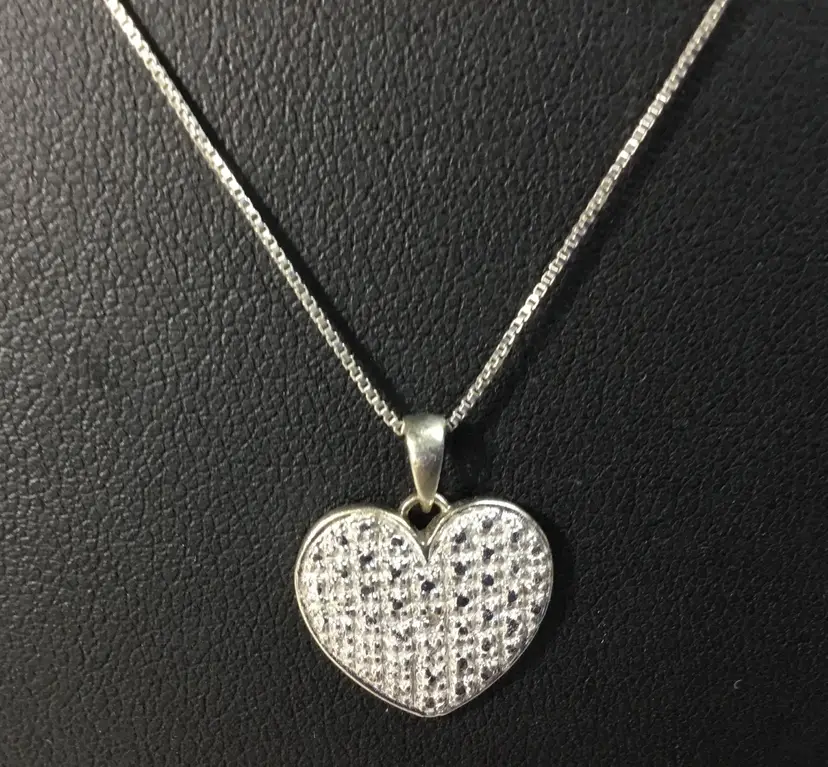 Dainty necklace, 16" sterling box chain, sterling textured heart pendant, tiny diamond