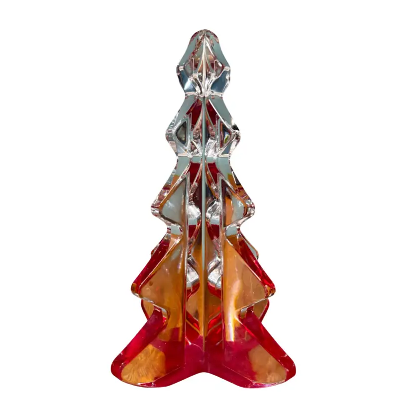 Vintage 90's 8” MIKASA Modernist Lead Crystal Tree, RED Christmas Holiday