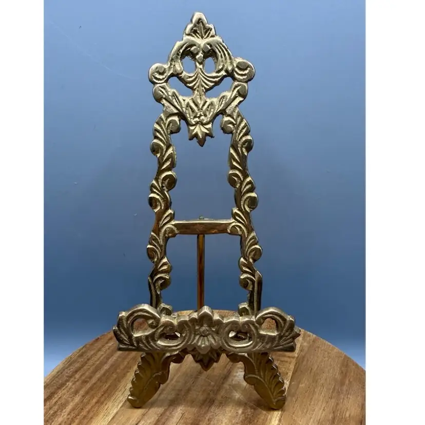 Vintage Ornate Brass Tabletop Easel – Victorian Style Display Stand 7” X 3”