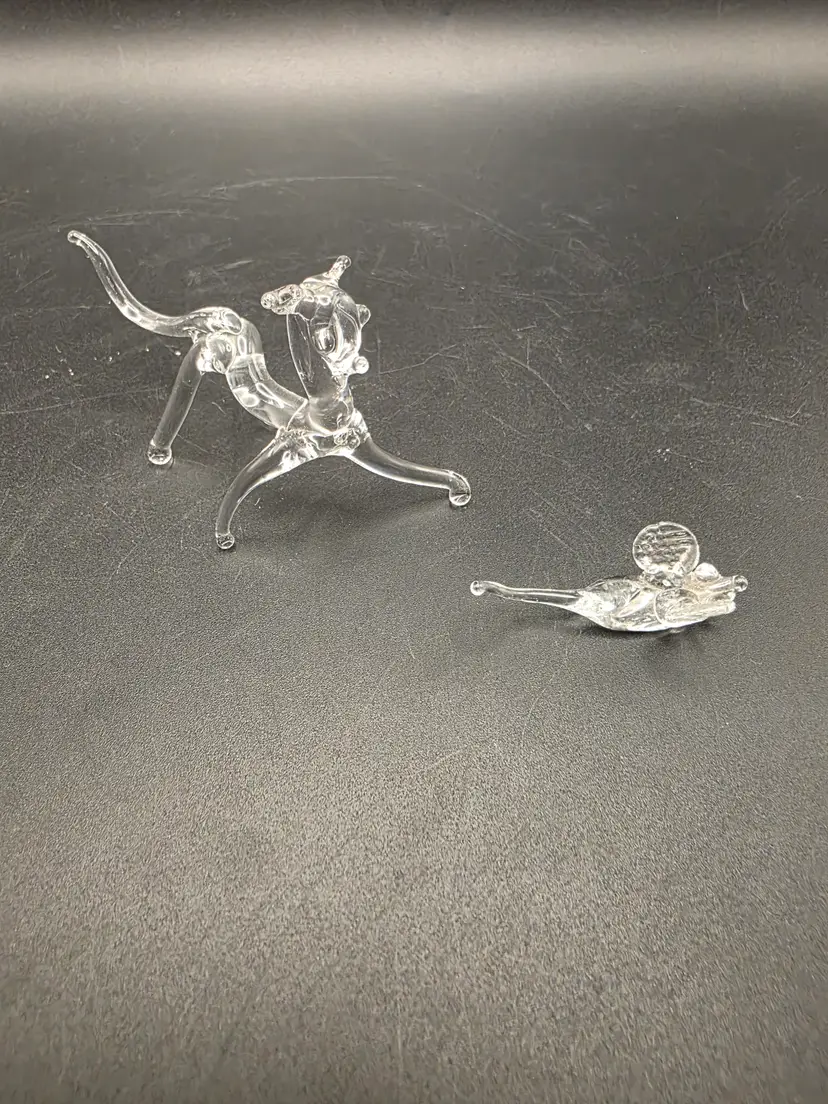 Clear glass cat and mouse