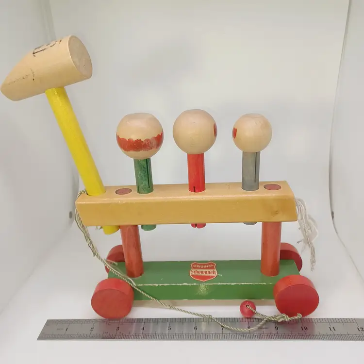 Vintage West Germany Original Showanek Wooden Horse Clown Hammer Toy 1950s