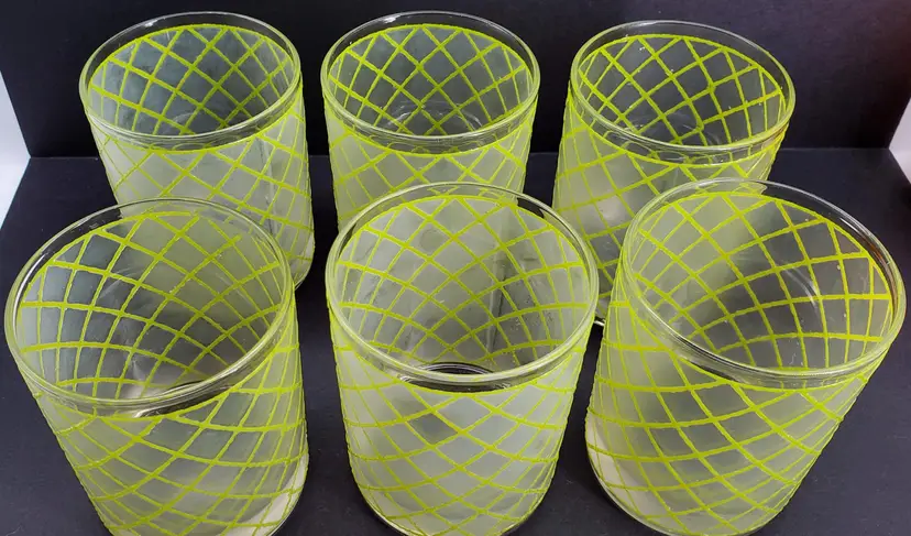 MCM Barwar Diamond Weave Lime/Yellow Overlay Old Fashioned Glasses Set of 6