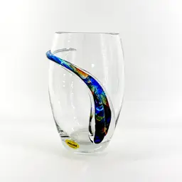 Handmade Kalina Polish Art Glass 8" Vase Applied Multi-Colored Band Made In Poland