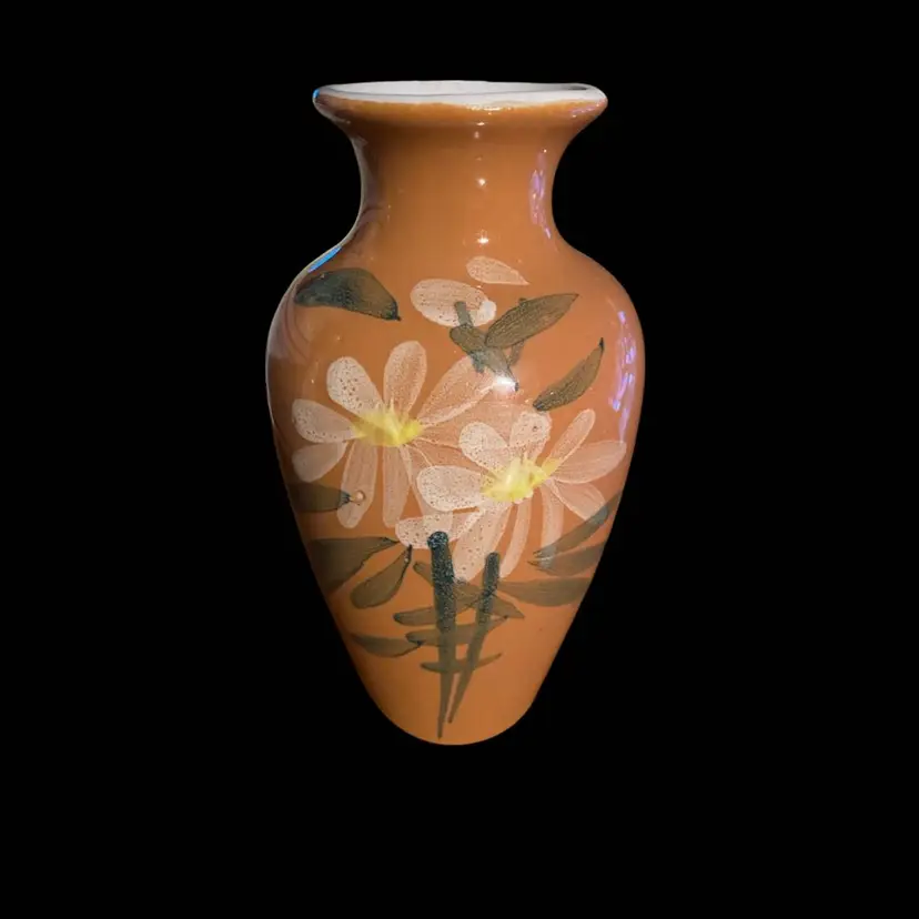 Vintage Glazed Ceramic Pottery Bud Vase With Floral Design