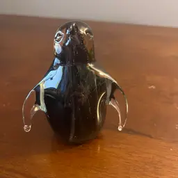 Black and purple, handmade art glass, paperweight penguin marked by Dynasty gallery- 4”